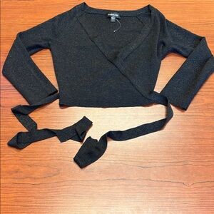 NWOT BEBE Black Shimmery Wrap Crop Top with Ties